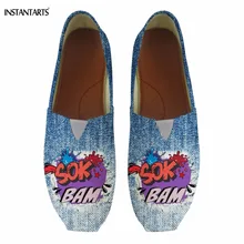 INSTANTARTS/забавная джинсовая женская обувь без застежки с принтом граффити; Летняя обувь на плоской подошве без застежки; дышащая обувь с квадратным носком
