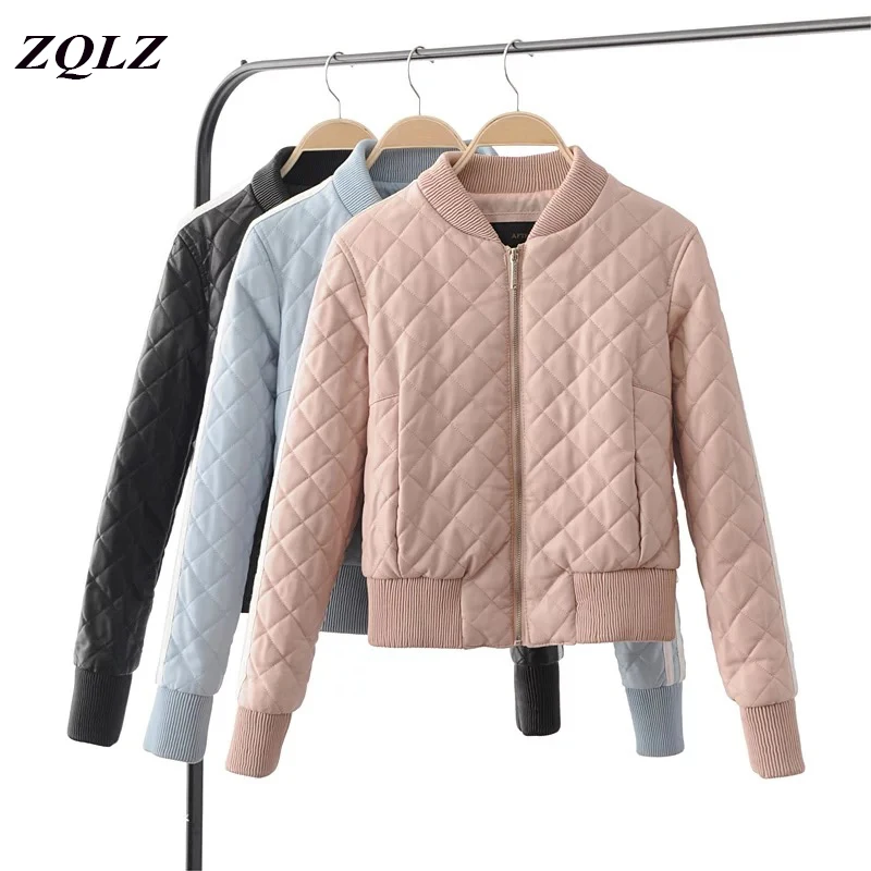 ZQLZ/осенне-зимняя кожаная куртка для женщин, новинка 2018, тонкая женская верхняя одежда из искусственной кожи с длинным рукавом, черная