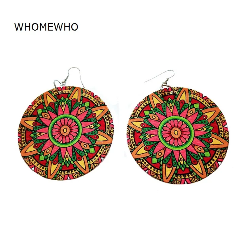

Wood Africa Red Flowers Afro Rock Earrings Vintage Wooden African Hiphop Tribal Party Club Ear Jewelry Silver Metal Accessory