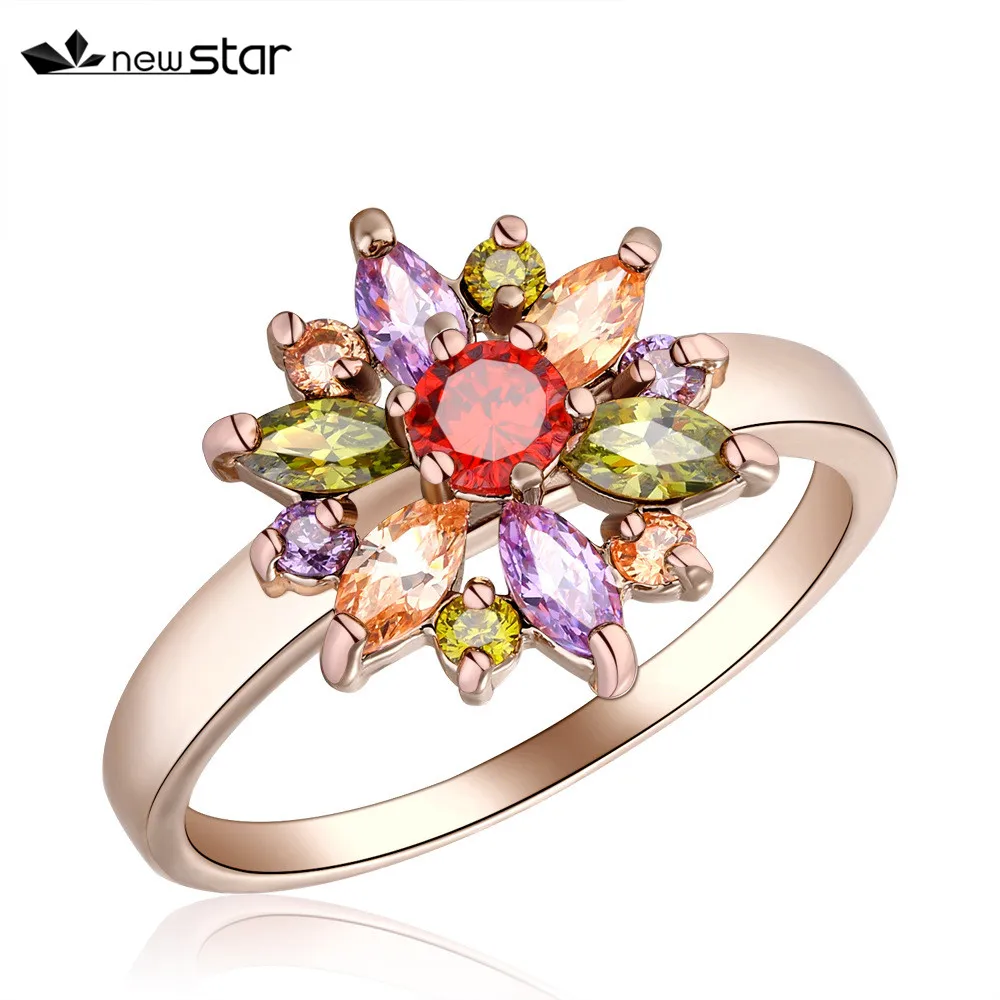 

Rose Gold Finger Ring with AAA Multicolor Cubic Zircon Wedding Rings for Women
