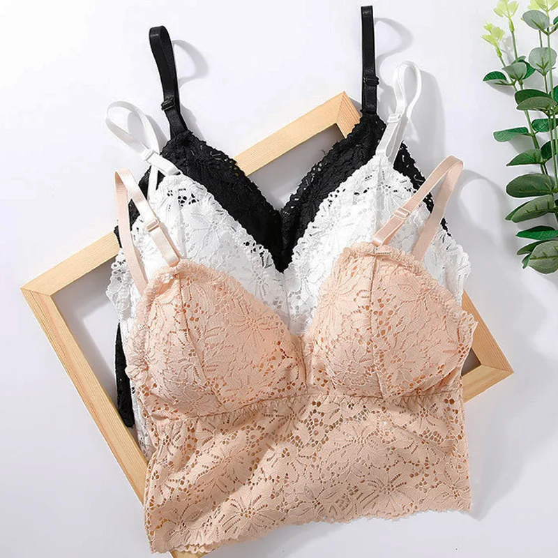 

Women Sexy Backless Crop Top Sheer Lace Bras Brassiere Hollow Out Lace Bralette Lingerie Cami Crop Top Black Camisole