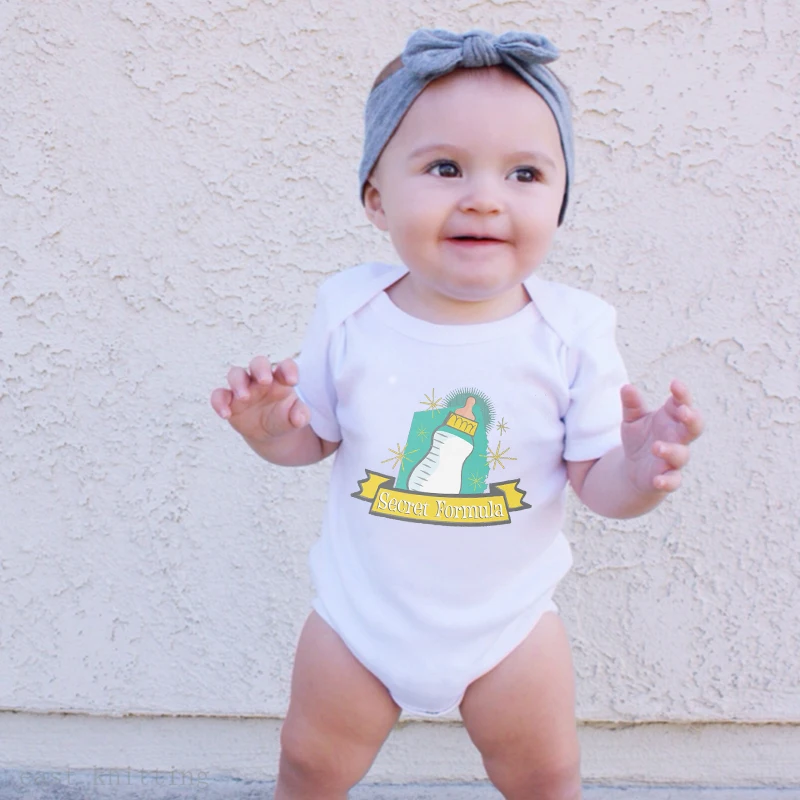 Для новорожденных девочек и мальчиков короткий рукав с буквенным принтом секретная формула милый дизайн бутылки хлопковые ползунки Детский комбинезон одежда