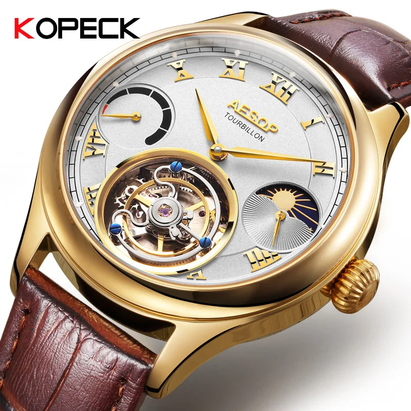 Высококачественные Tourbillon часы с копейкой, мужские роскошные многофункциональные часы с Луной и телефоном, механические часы, мужские часы montre homme 7001