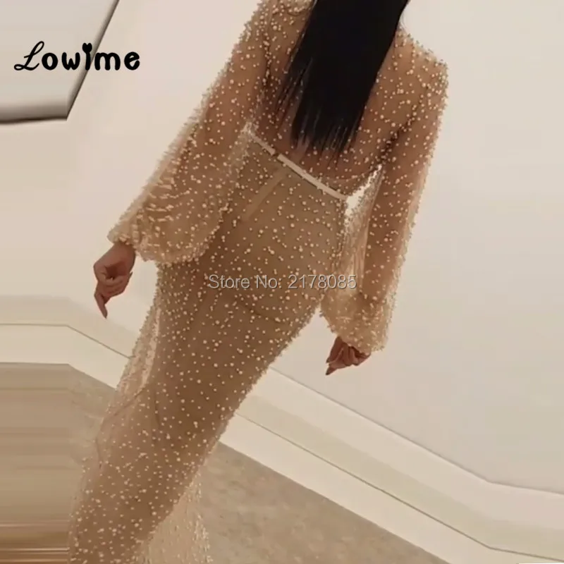 Robe De Soiree, арабское вечернее платье цвета шампанского, платье-кафтан на Среднем Востоке, жемчужное вечернее платье-Русалка Abendkleider, вечернее платье Abiye