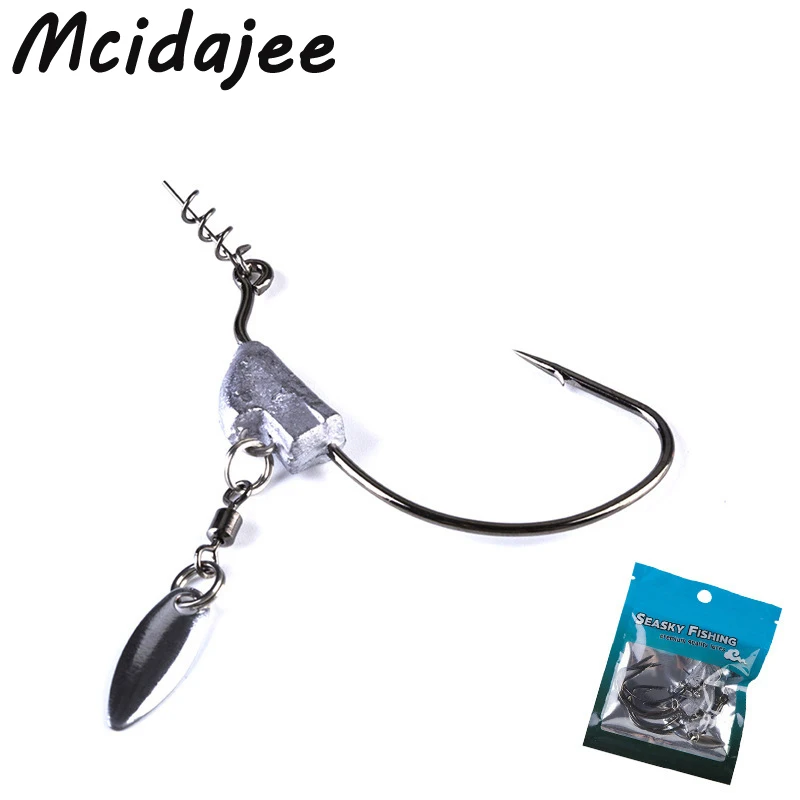 

5pcs/pack 3/0#-7/0# Worm Hook With Lead Rotating sequin Offset Fishing Hook High Carbon Steel Jig Crank Hook Carp Anzol Fishhook