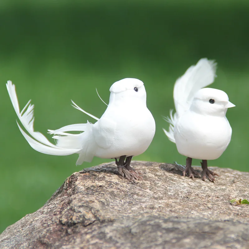 

12pcs/lot 12cm Handmade White Artificial Feather Bird Xmas Tree Decor Perched Woodland Birds Ornament Garden Decoration Outdoor