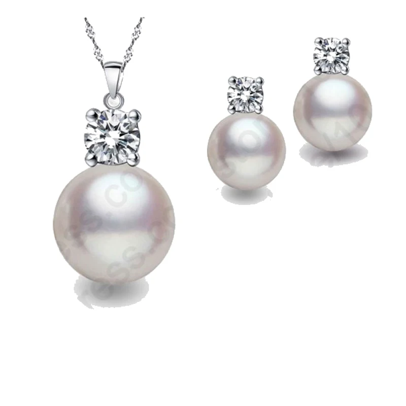 Комплект из колье и серёг серебра 925 пробы|pearl earrings necklace|earrings necklacewedding jewelry sets |