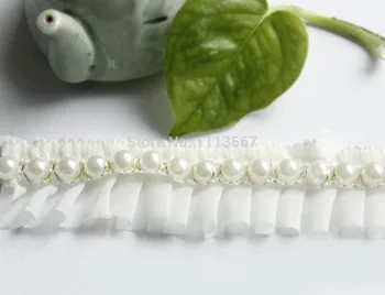 

10yards Craft Nylon White Braided Fake Pearls Trim Decorated Lace Ribbon Trim For Wedding Dress Clothes Accessories Trim t343