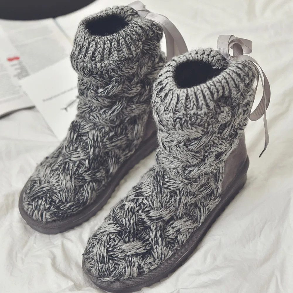 

2020 Women's Socks Boots Wool Winter Short Boot Snow Boots Lady Fashion Warm Fur Outdoor Skiing Ankle Shoes Knit Botas Thick