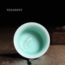 WIZAMONY 2 шт. Китайский Longquan Celadon фарфоровый ручной кунг-фу КИТАЙСКИЕ чашки чайное блюдце чаша для чая 35 мл фиолетовый рот рыба чашки чай горшок