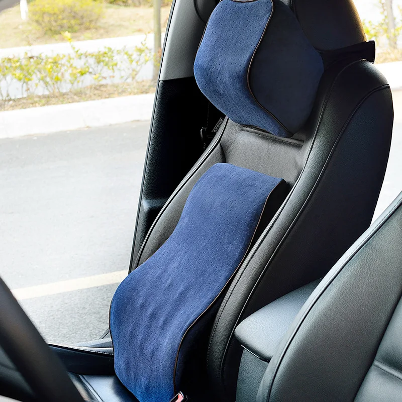 

Orthopaedic Back Support Lumbar Cushion for Car & Headrest Neck Pillow Kit Ergonomic 3D Design Fit Body Curve Improve Posture