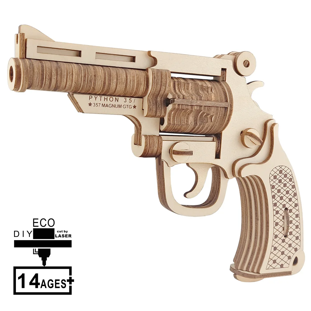 

ATOYX DIY Puzzle piece Assembling Toy Wood Handmade 3D three-dimensional Revolver Toy Puzzle Game Building Model Kit