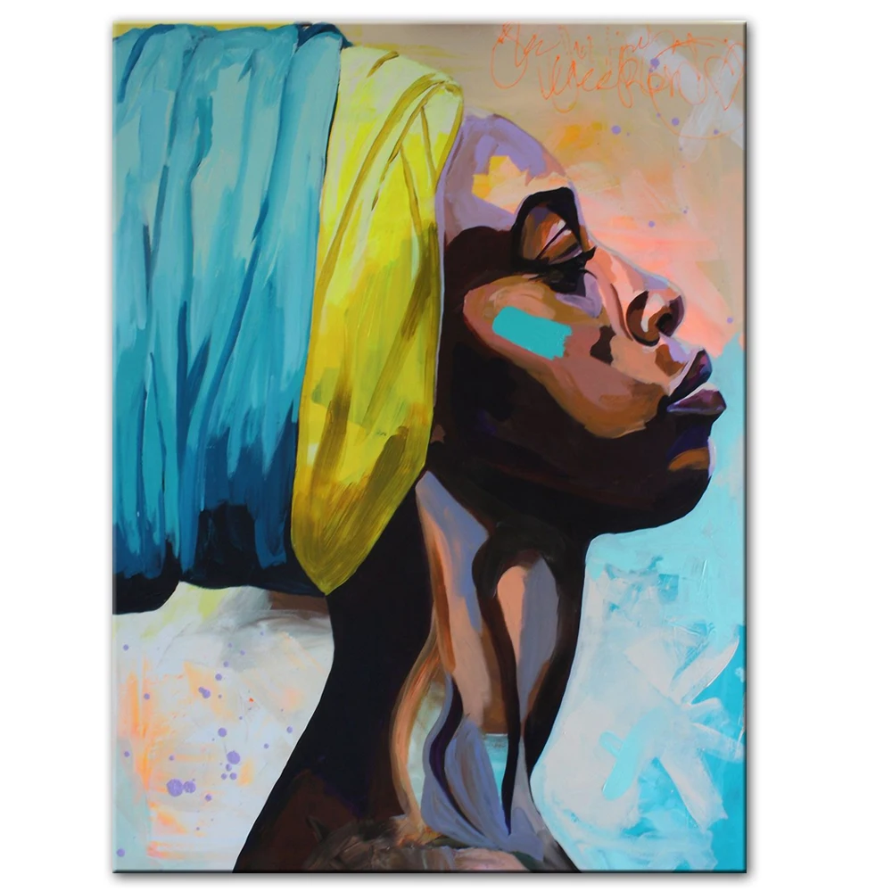 抽象アフリカの女性キャンバス絵画ポスターやプリント現代肖像黒人女性 