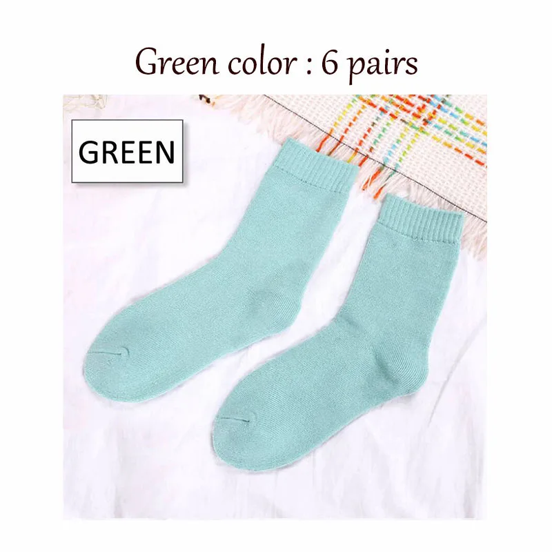 6 пар, женские теплые носки, теплые толстые хлопковые носки, мягкие, как теплые кашемировые носки, женские плотные повседневные носки, однотонные носки для девочек - Цвет: green 6 pairs