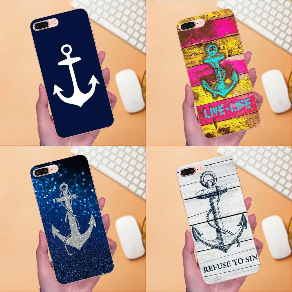 

Anchor Boat Blue Heart Stripe Top Fashion Design Skin Thin Case For Apple iPhone 4 4S 5 5C 5S SE 6 6S 7 8 Plus X XS Max XR