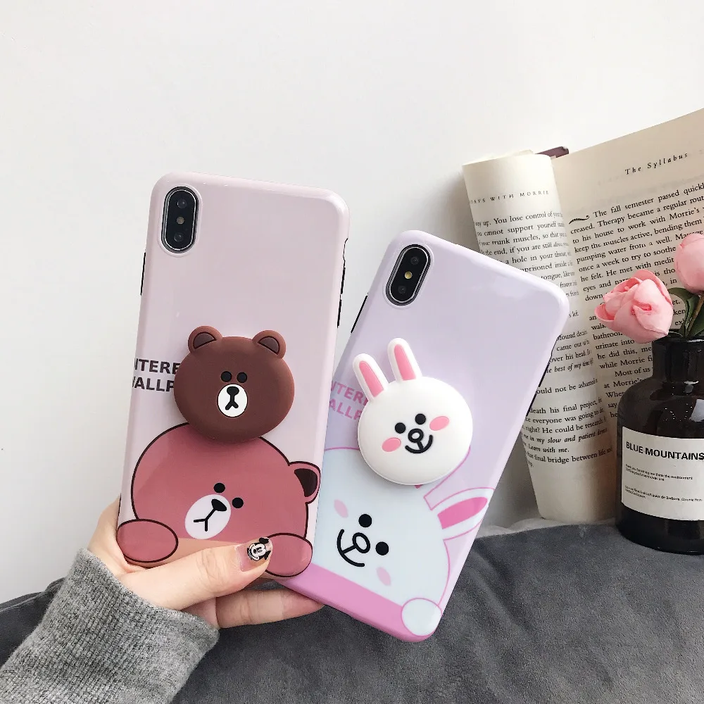 

Marchcover 3D cute Cartoon Brown Bear Cony Holder Ring case for iphone 6 6S 7 8 plus X XS MAX XR kickstand Soft TPU cover Fundas