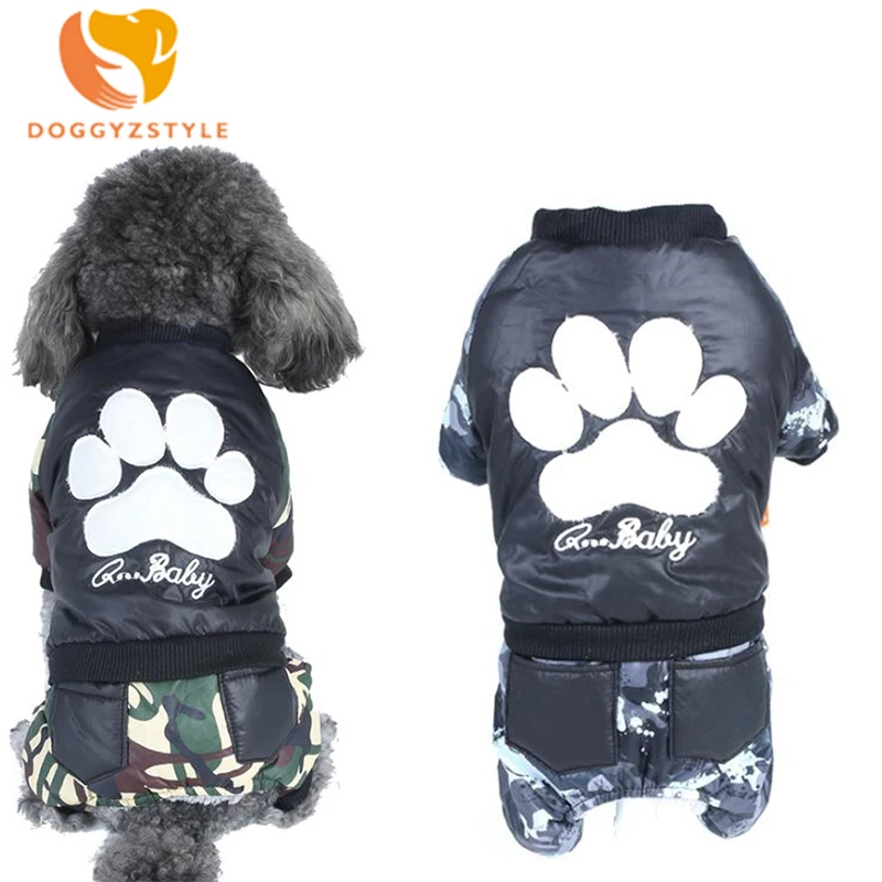 

2 Colors S-XXL Four Legs Warm Winter Pet Clothes for Small Dogs Paws Printed Camouflage Thickening Dog Jumpsuit DOGGYZSTYLE