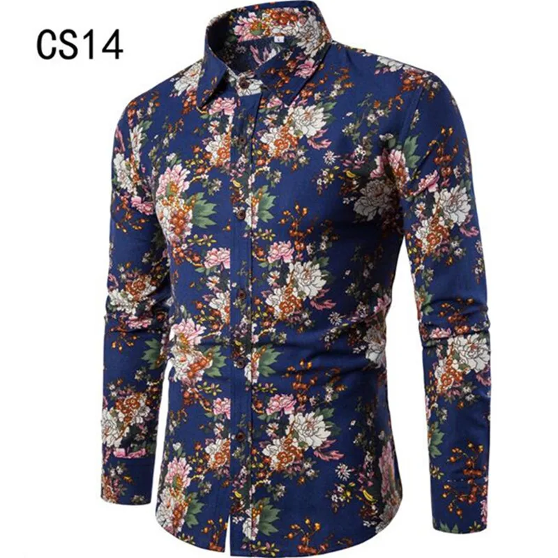 HuazomeeHZM Herren Leinen Hemd - Vintage Stehkragen Mit 3D Blumen Druck