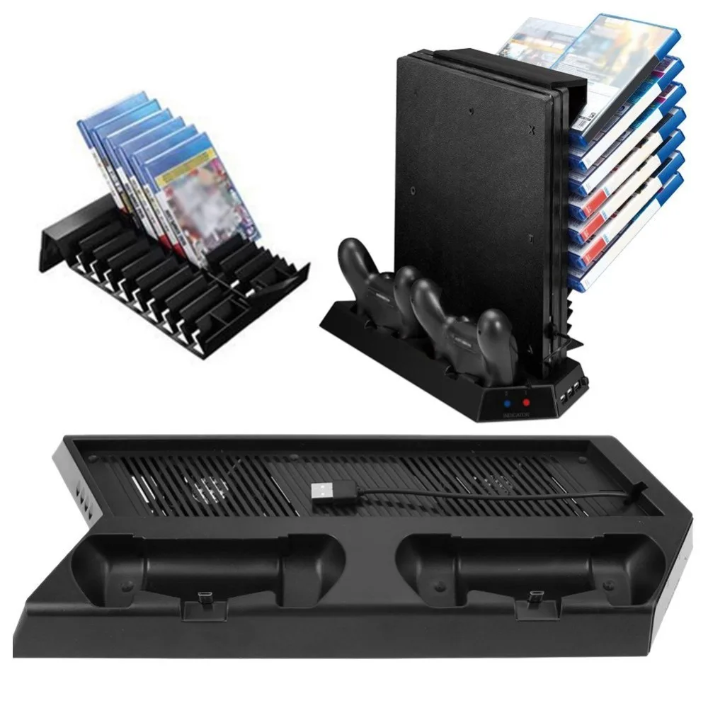 PS4 Pro Vertical Stand Cooling Fan Cooler for Playstation 4 Pro with Charging Dock Charger Station for Dualshock 4 Controller