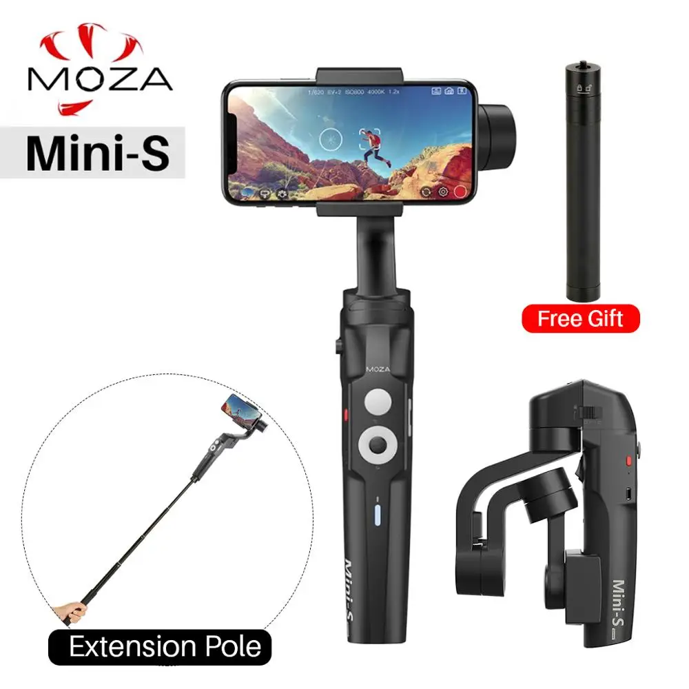 

Moza Mini S 3 Axis Smart Phone Gimbal Stabilizer Foldable Free Extend Stick Handheld Gimbal for iPhone X Xs Max Samsung S10 S9