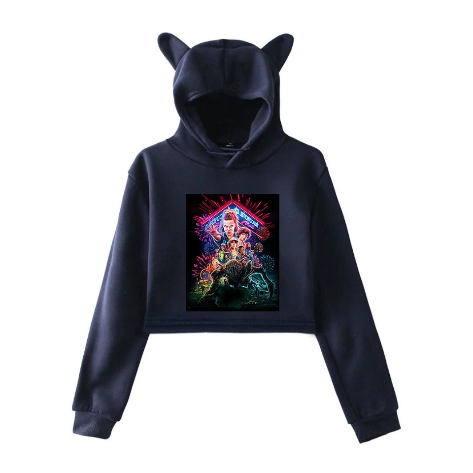  stranger things hoodie 2D Kawaii Hoodie women's Fashion Pullover Short Shirt 2019 Kpop Girl Street 