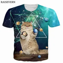 Футболка raisvern Space Galaxy Planet Cat для мужчин и женщин, футболка с 3D принтом, Camiseta de hombre, футболки, мужские топы, футболки, европейский размер