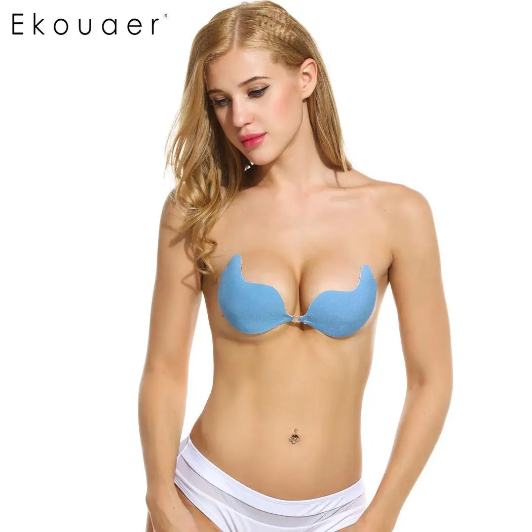 Blue Ekouaer самоклеющийся Сексуальный Невидимый Бюстгальтер самоклеющийся без бретелек силиконовый бюстгальтер пуш-ап для груди женское нижнее белье невидимый бюстгальтер - Цвет: Blue