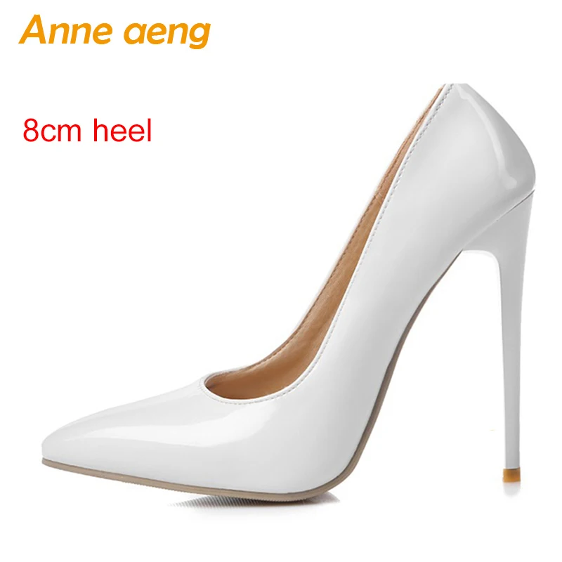 Женская обувь женские туфли-лодочки на высоком каблуке 8 см, 10 см, 12 см пикантная Дамская обувь классические красные свадебные туфли с острым носком женская обувь, большие размеры 34-46 - Цвет: White 8cm heel