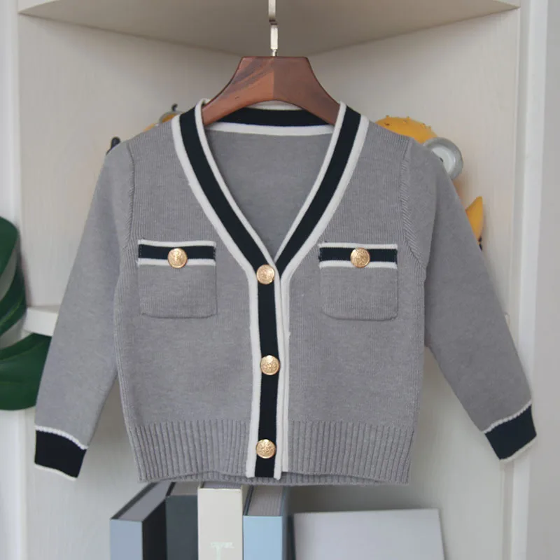 Meninas conjunto de roupas inverno cinza cardigan