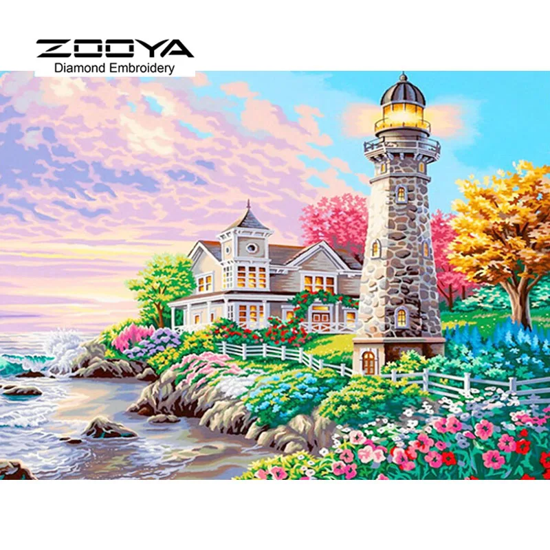 

5D DIY Diamond Painting Landscape Beach House Crystal Diamond Painting Cross Stitch Scenic Needlework Home Decorative BJ980