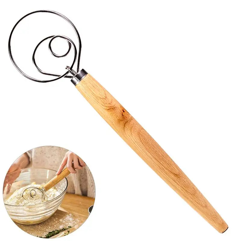 Stainless Steel Cake Bread Pastry Mixer Stick Handle Dough Whisk Blender Dough Baking Pastry