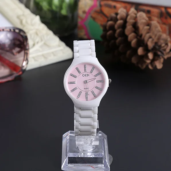white pink Двойные кнопки Бабочка Пряжка керамические часы женские роскошные модные и повседневные наручные часы для женщин бриллиантовые элегантные часы - Цвет: white pink