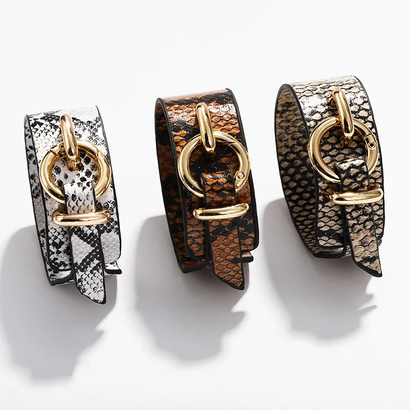 

YD&YDBZ New Python Pattern PU Leather Bracelets Women Artificial Leather Jewelry Adjustable Charm Bracelet Punk Ladies Jewellery