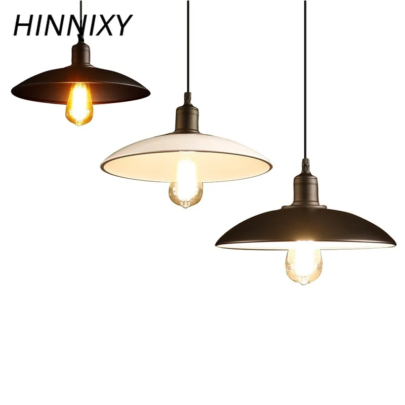 

Hinnixy Industrial Retro Style Hanging Lamp E27 Black White Metal Round Lampshade Dining Room Kitchen Loft Bar Pendant Lights