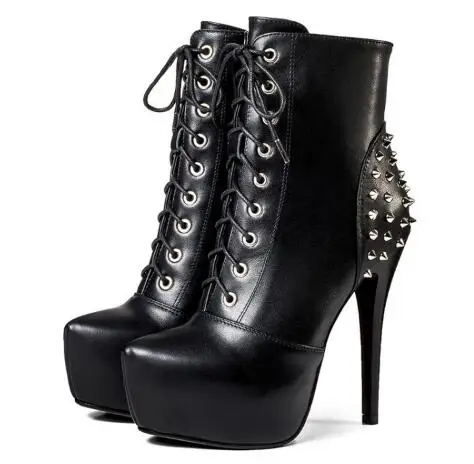 

New platform martin boots Ladies'round toe platform high heel ankle boots Super high thin heel rivets boots Female fashion boots