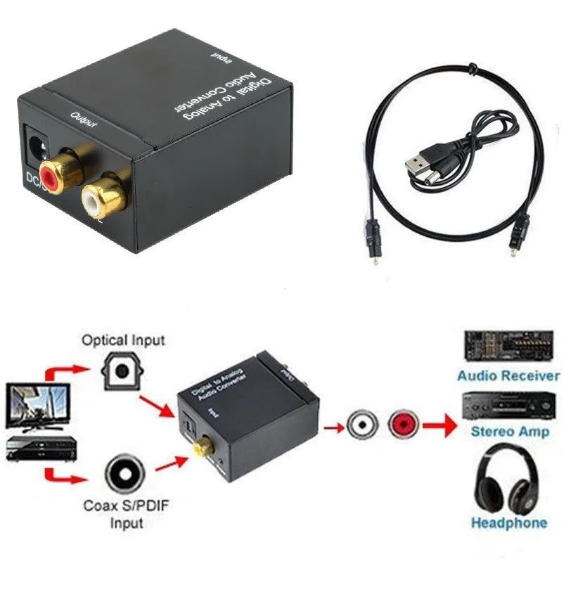 

Optical Coaxial Toslink Digital to Analog Audio Converter Adapter RCA L/R 3.5mm