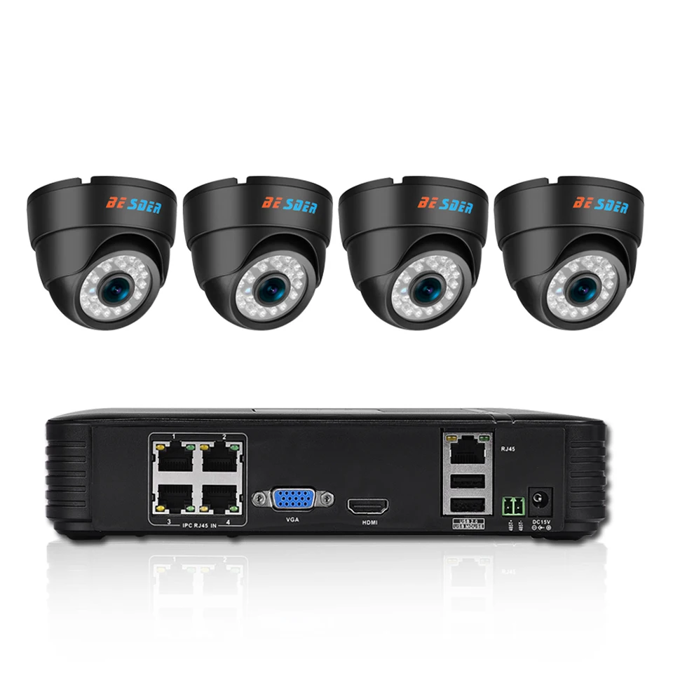 BESDER домашнего наблюдения Системы 4CH IP безопасность Камера PoE NVR Kit CCTV Системы 1080 P 960 P 720 P 4 Крытая купольная IP камера Камера PoE P2P