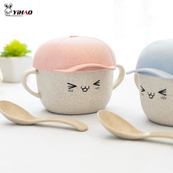 

YIHAO 300ML High Quality Hot Sale Creative Wheat Straw Child Lunch Box Mini Cute Rice Bowl Simple Cartoon Baby Lunch box