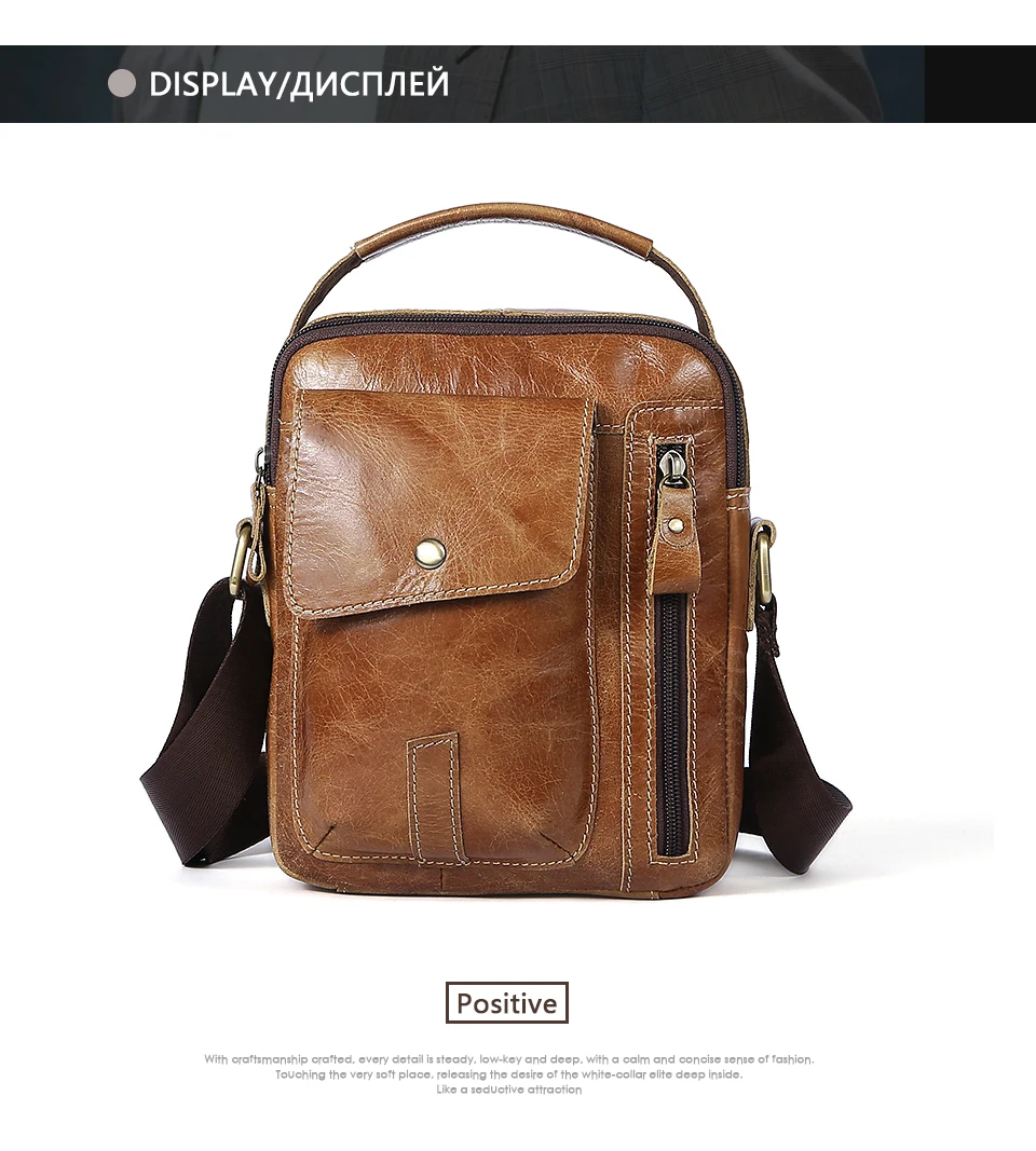 Genuine Leather Men Bags Oil Leather Messenger Bag Men Shoulder Crossbody Bags Male Flap Small Handbags Shoulder Bag  (11)