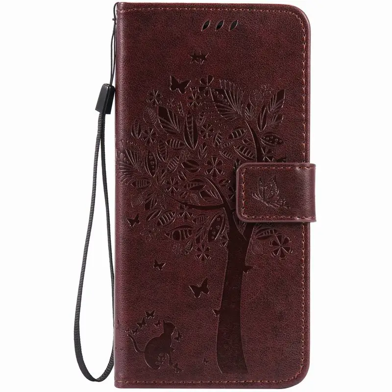 Для Coque iPhone 8 флип чехол кожаный бумажник+ Силиконовый мягкий чехол iPhone8 Plus чехол для телефона s 3D тисненый кошачий дерево защитный чехол - Цвет: Коричневый