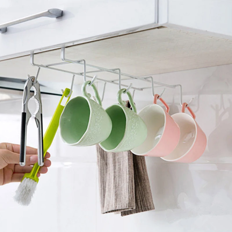 المطبخ المحمولة 8 خطاف حامل الكأس رف خزانة شنقا رف الحمام تخزين الرف هوك شماعات الفضاء إنقاذ الطبق #233583