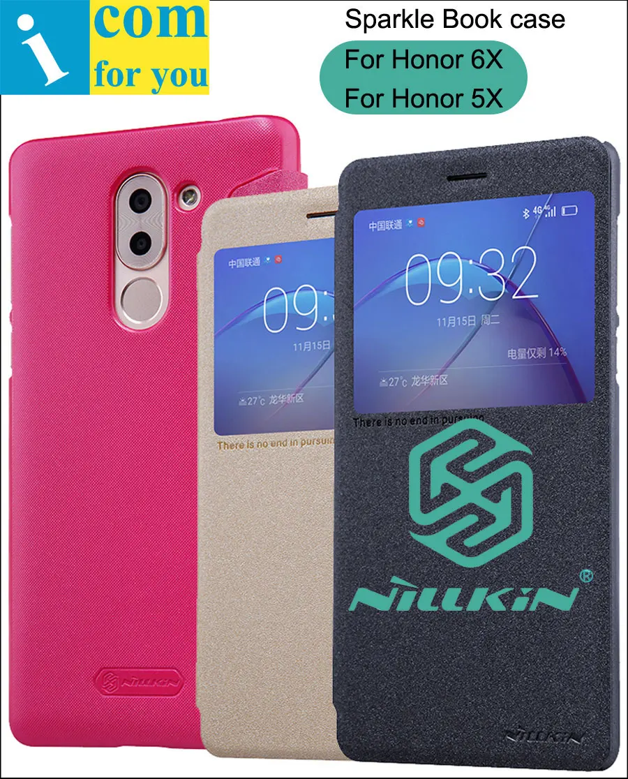 Nillkin Sparkle Book Leather Flip Case Cover For Huawei Honor 6X 5X GR5 2017 Window Smart Sleep