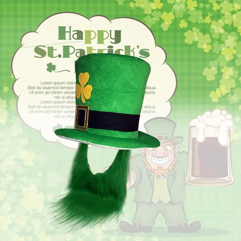 Leprechaun Lucky Charm Irish Costume Hat with Beard