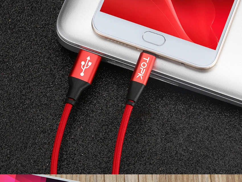 TOPK Micro USB кабель Нейлон Плетеный синхронизации данных телефонный кабель для samsung Galaxy S7 край S6 Microusb кабель для зарядки