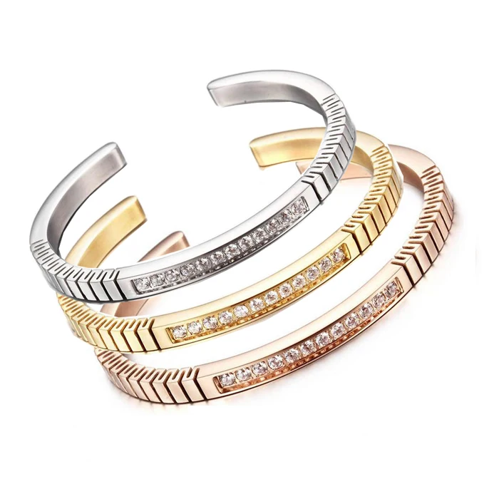 Buy Gold Rose Gold Color Zircon Crystal Bangle For Trendy Women Cuff Bracelet