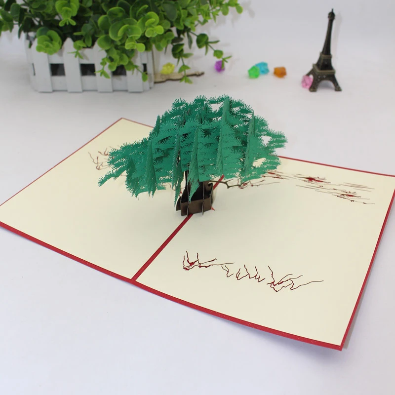  3D Handmade Chinese Style Verdant Pine and Cypress Paper Invitation Greeting Cards PostCard Busines - 32889816904