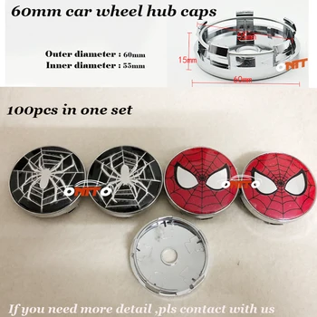

100pcs/lot 56mm 60mm Car Emblem badge Wheel hub Caps Car Rims wheel Stickers For Spider-Man logo label Car Covers Auto-Styling