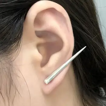 

Simple Long Triangle 100% Real 925 Sterling Silver Ear Cuff Piercing Clip Earrings For Women Mens Gothic Punk Jewelry