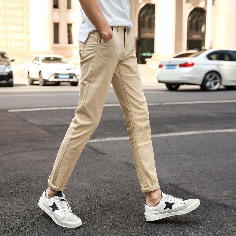 Jantour Brand Men's Autumn 98% Cotton Pants Men Business Slim Elastic  Casual Black Khaki Fit Straight Pant Trousers Male