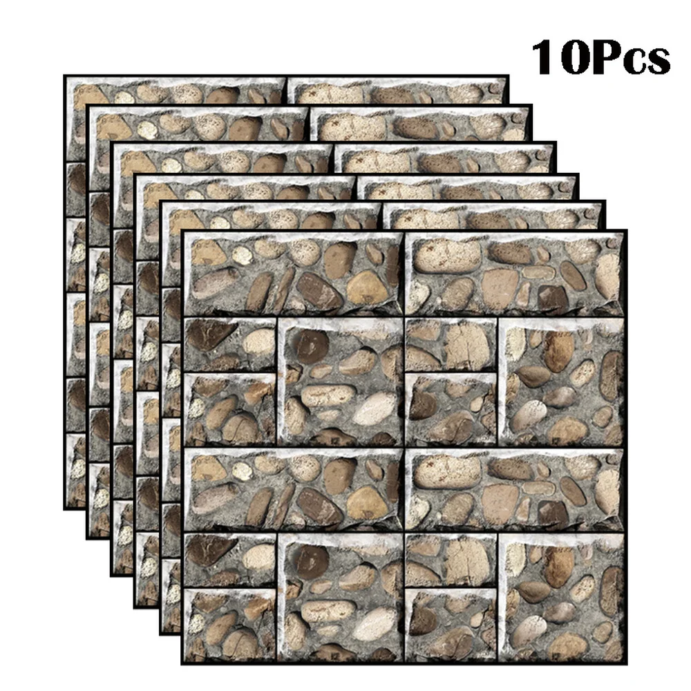 

10Pcs European Stone Brick 3D Wall Sticker DIY Removable Tile Self-adhesive Waterproof Kitchen Bathroom Home Decoration